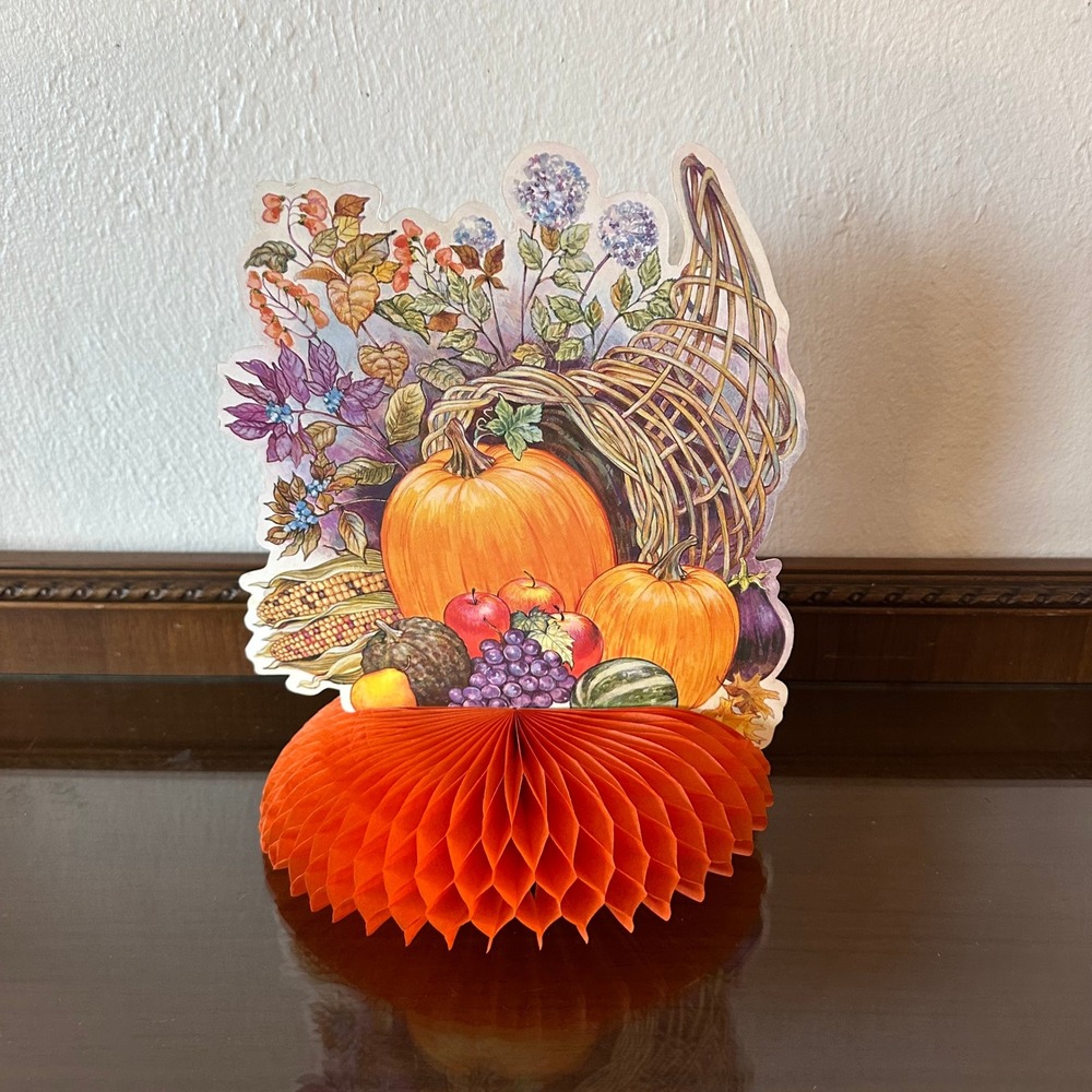 Amscan Thanksgiving Cornucopia Honeycomb Centerpiece Fall Harvest Decor 12 Inch